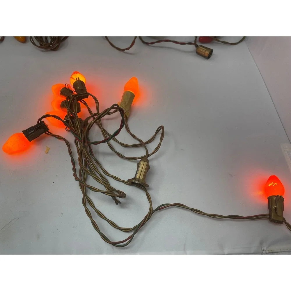 Vintage Christmas String Lights Holiday Decor Orange Red‎ Green Bulbs